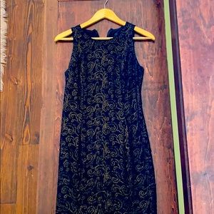 Carmen Marc Valvo black mini dress bronze floral